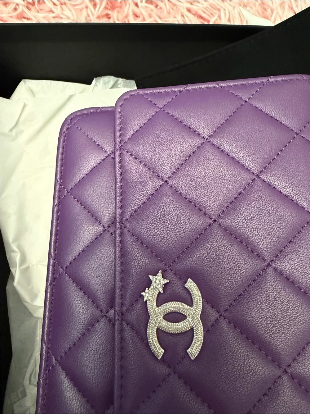 CHANEL Quilted Lambskin Crystal Star Collection Wallet on Chain